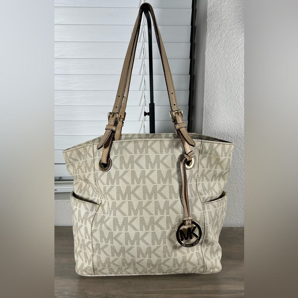 Michael Kors Jet Set Travel Top Zip Signature MK Monogram Tote Bag Logo Handbag